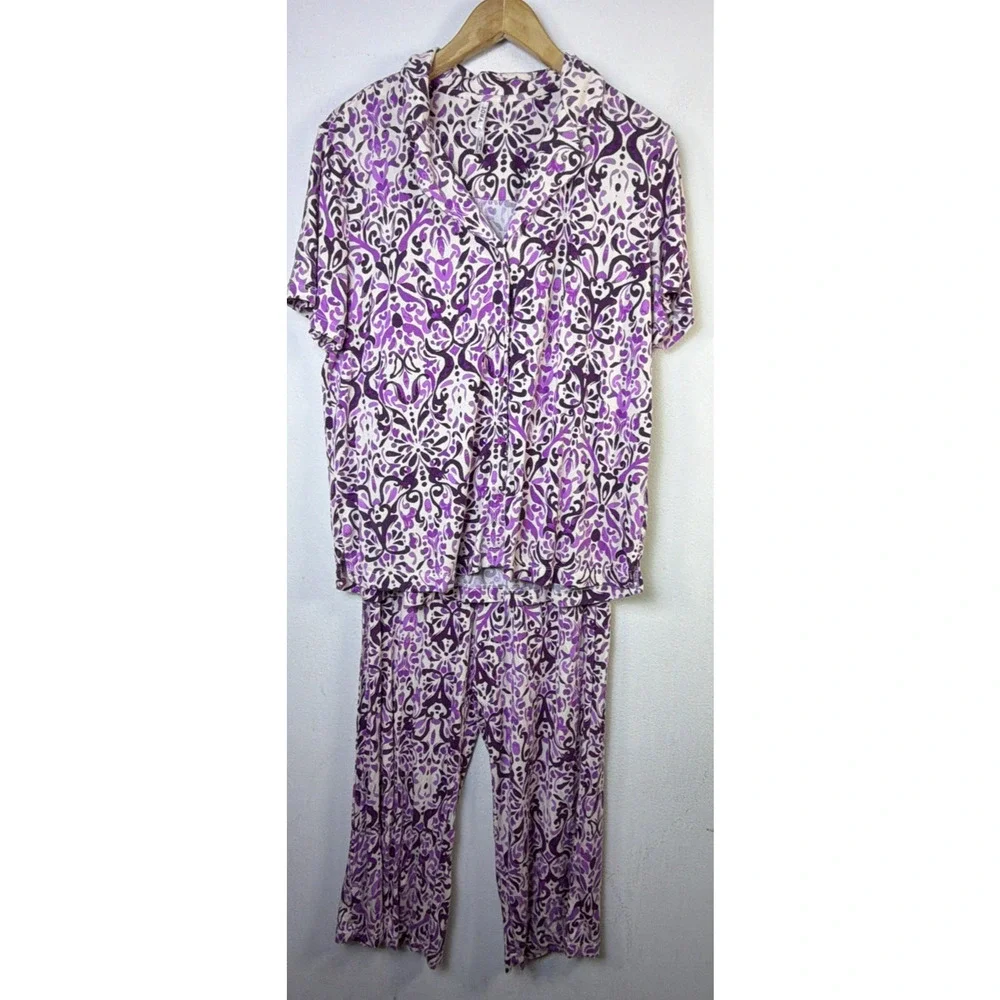 Soma cool nights top large pants medium Sleep set Purple wide leg crop pajamas